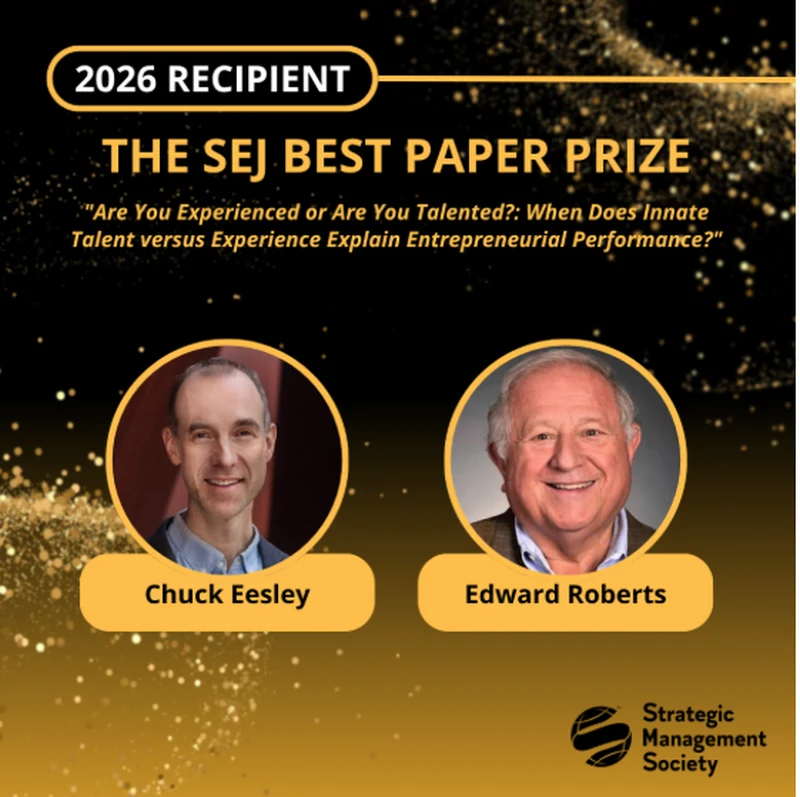 Best Paper Prize, Strategic Entrepreneurship Journal (2026)